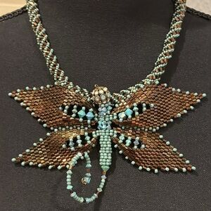Exquisite Dragonfly RARE brand Vintage Swarovski Crystal Glass Beaded Necklace